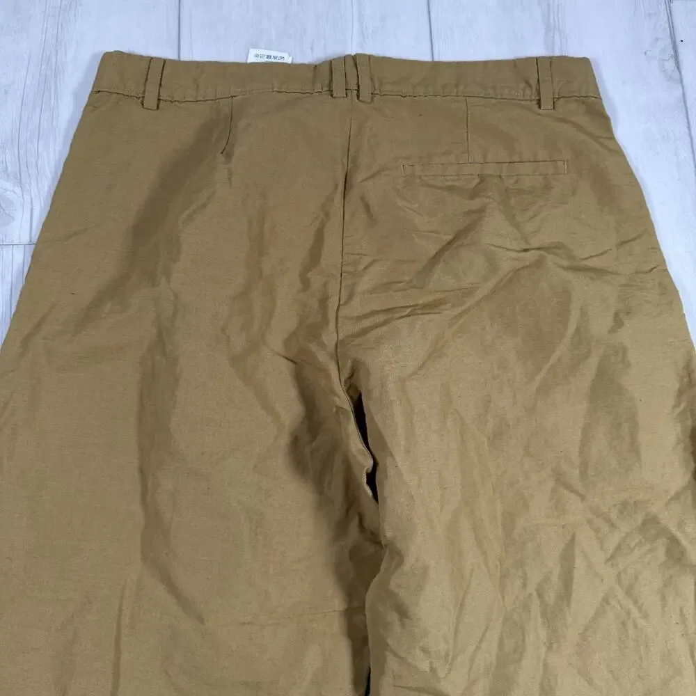 Cos Mustard Brown Cotton Linen Pants 42 Euro 10 US Cropped Trousers